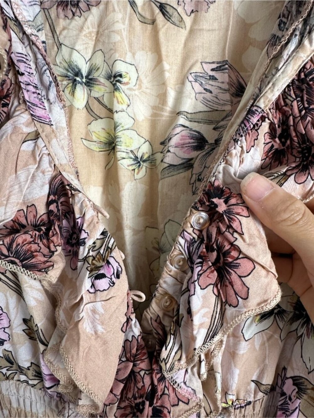 Jaase Chantal Boho Floral Ruffle Romantic Maxi Dress Peach Pink Handcrafted M - Picture 9 of 13